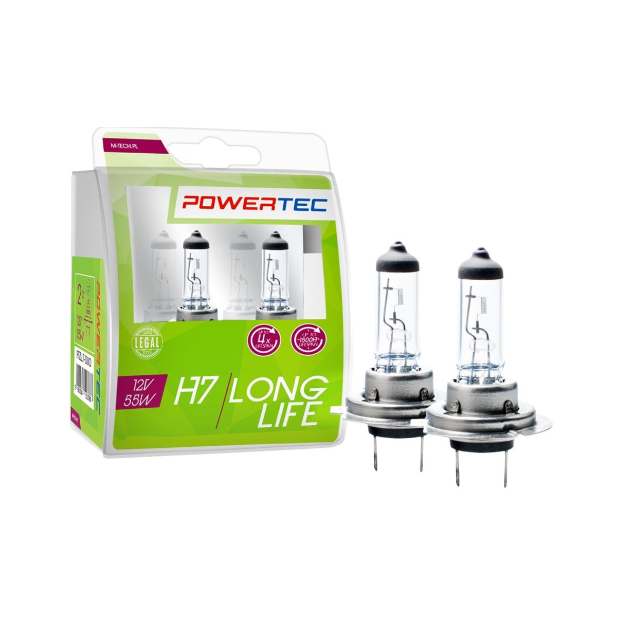 AMPOULES HALOGENES H7 PX26D 12V 55W LONG LIFE (BLISTER) X2 MTECH