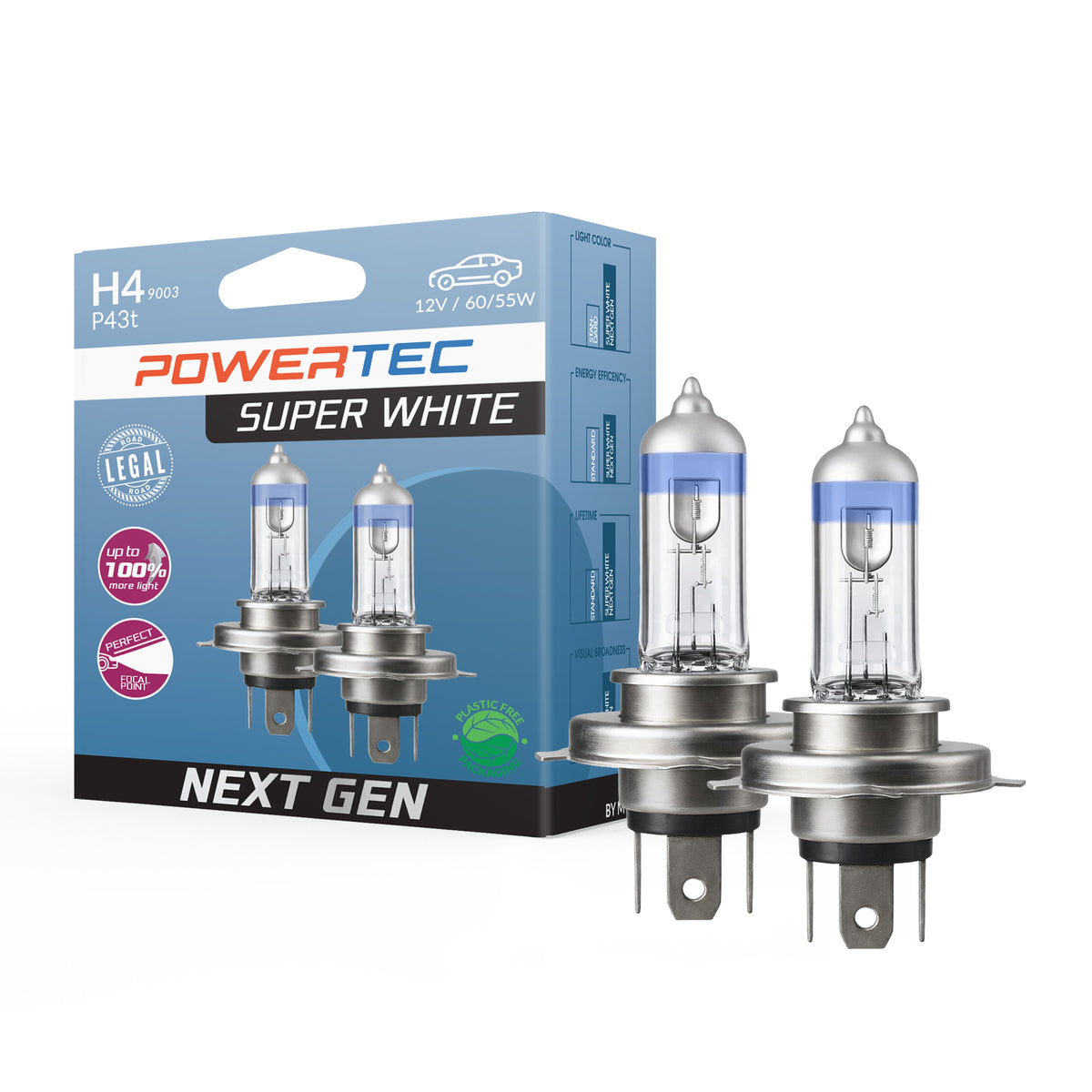 AMPOULES HALOGENES H4 P43T 12V 55W SUPERWHITE (BLISTER) X2 MTECH