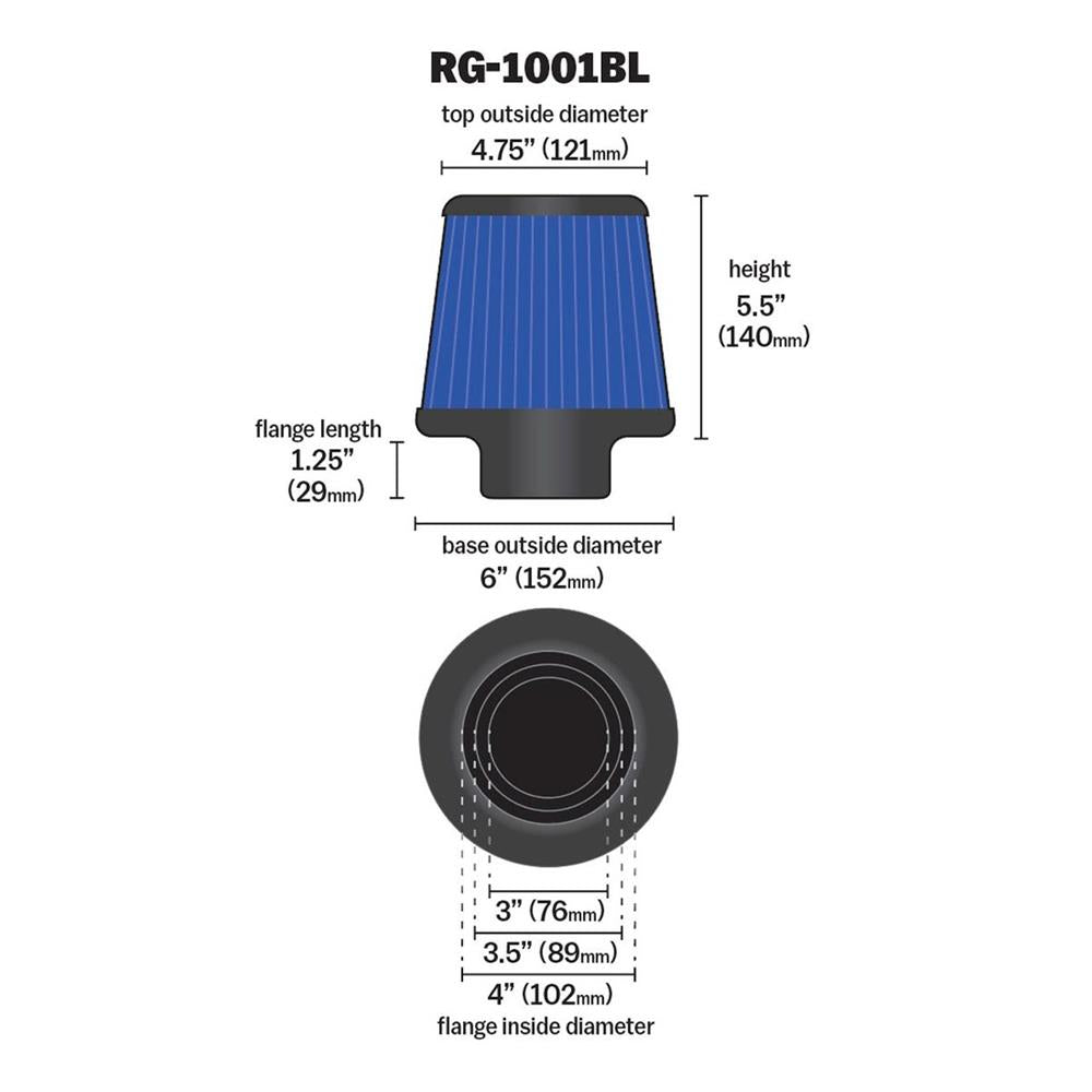 FILTRE A AIR UNIVERSEL K&N RG-1001BL-L