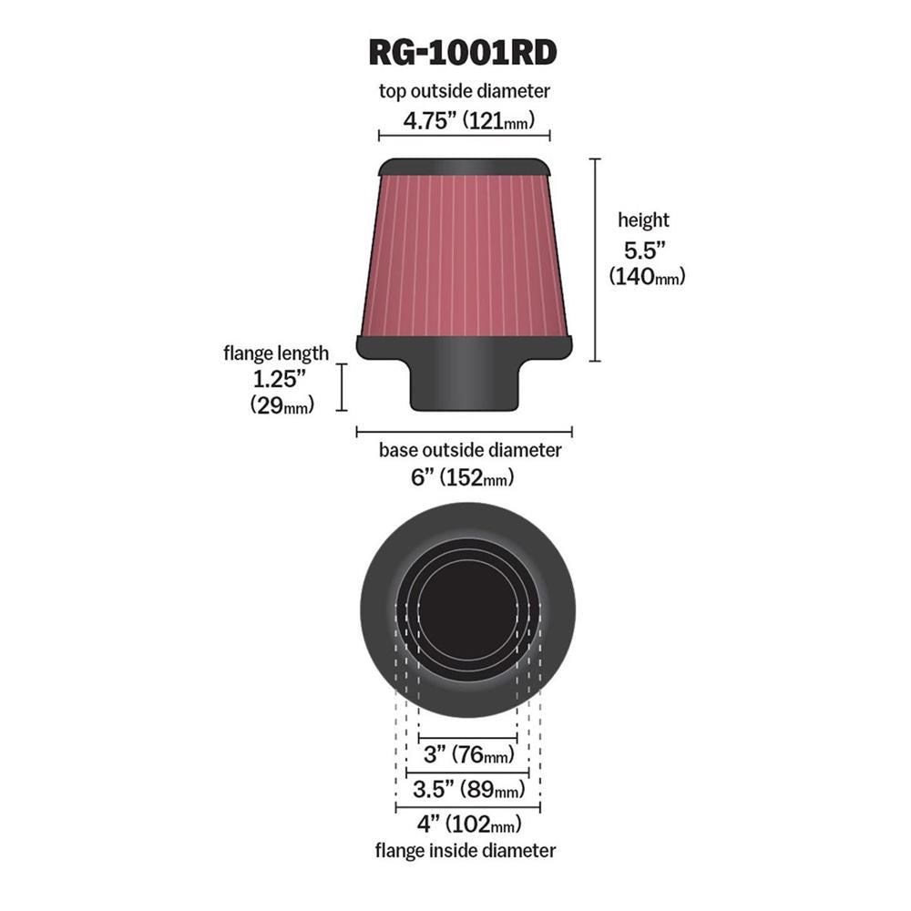 FILTRE A AIR UNIVERSEL K&N RG-1001RD-L