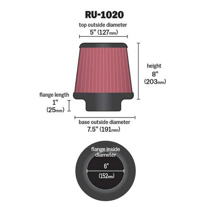 FILTRE A AIR UNIVERSEL K&N RU-1020