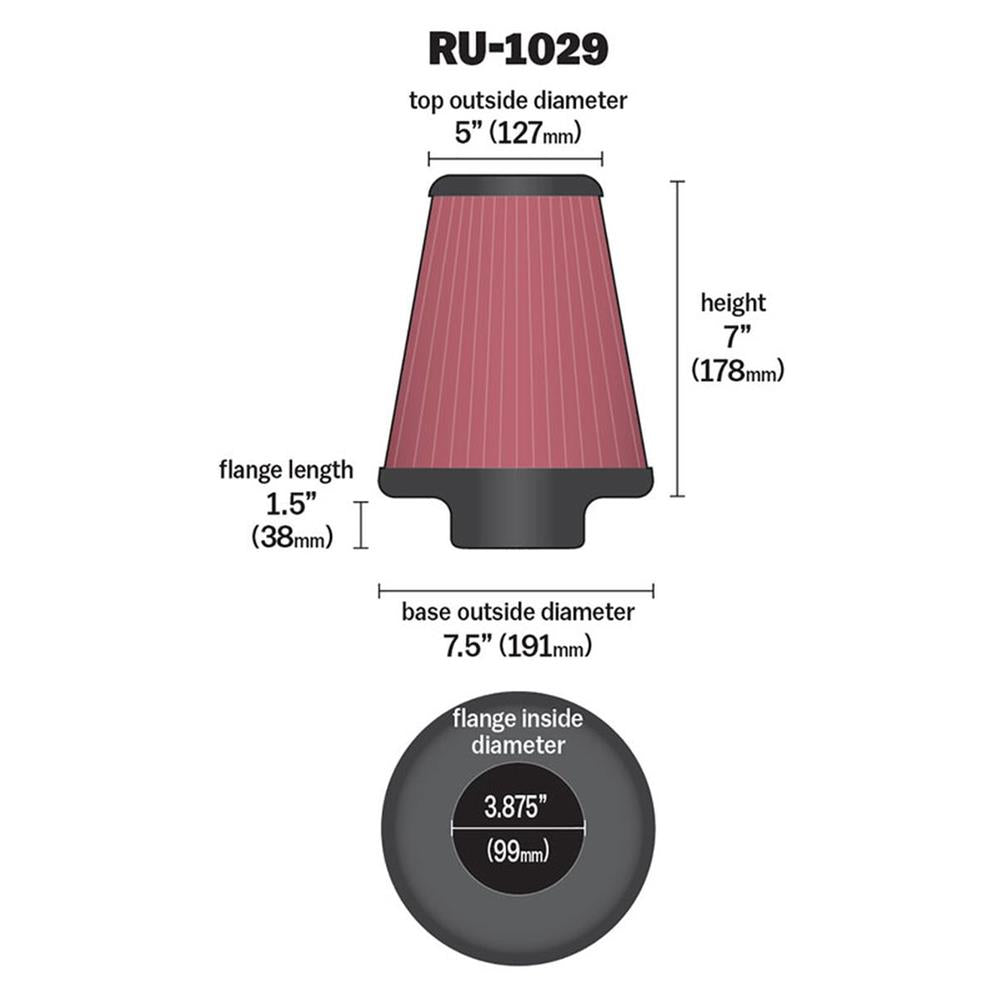 FILTRE A AIR UNIVERSEL K&N RU-1029