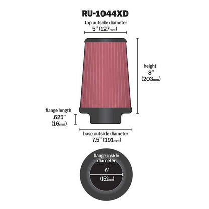 FILTRE A AIR UNIVERSEL K&N RU-1044XD