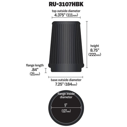 FILTRE A AIR UNIVERSEL K&N RU-3107HBK