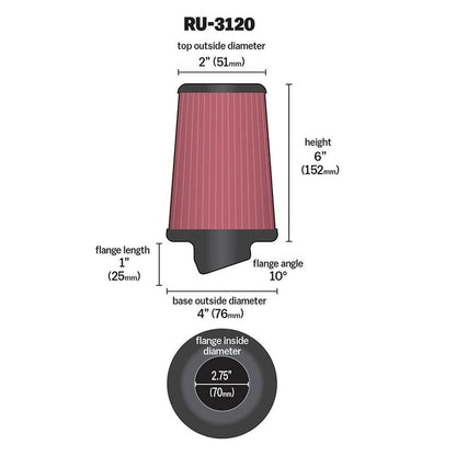 FILTRE A AIR UNIVERSEL K&N RU-3120