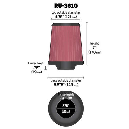 FILTRE A AIR UNIVERSEL K&N RU-3610