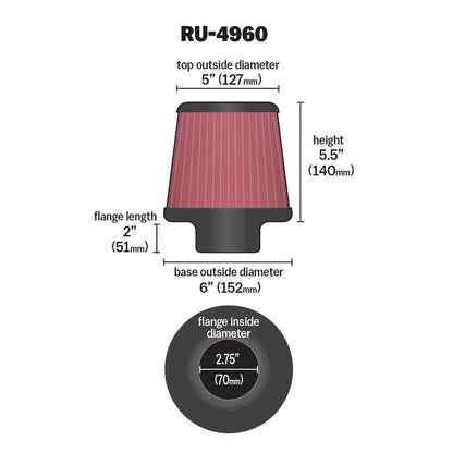 FILTRE A AIR UNIVERSEL K&N RU-4960