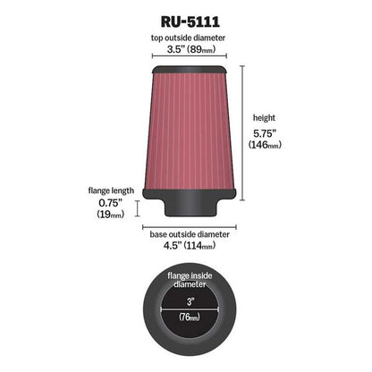 FILTRE A AIR UNIVERSEL K&N RU-5111