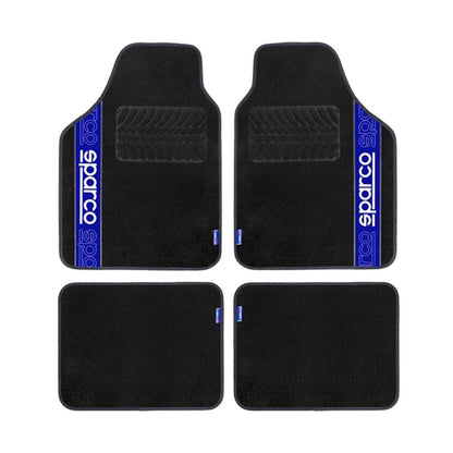 JEU DE 4 TAPIS TISSU SPARCO NOIR AVEC LISERE BLEU