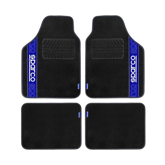 JEU DE 4 TAPIS TISSU SPARCO NOIR AVEC LISERE BLEU