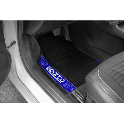 JEU DE 4 TAPIS TISSU SPARCO NOIR AVEC LISERE BLEU