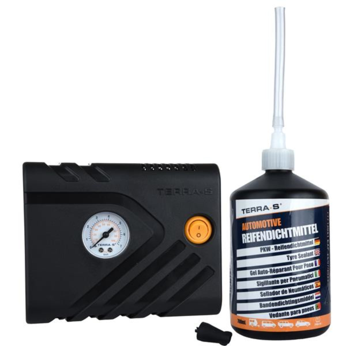 KIT ANTI-CREVAISON 700ML INJECTION MANUELLE BOUTEILLE SOUPLE AVEC COMPRESSEUR TERRA S